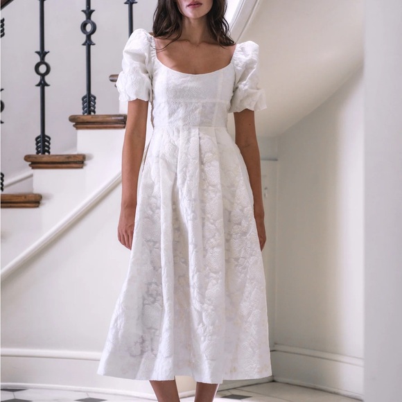 Maison Amory Dresses & Skirts - Square-Neck White Puff-Sleeve Midi Dress